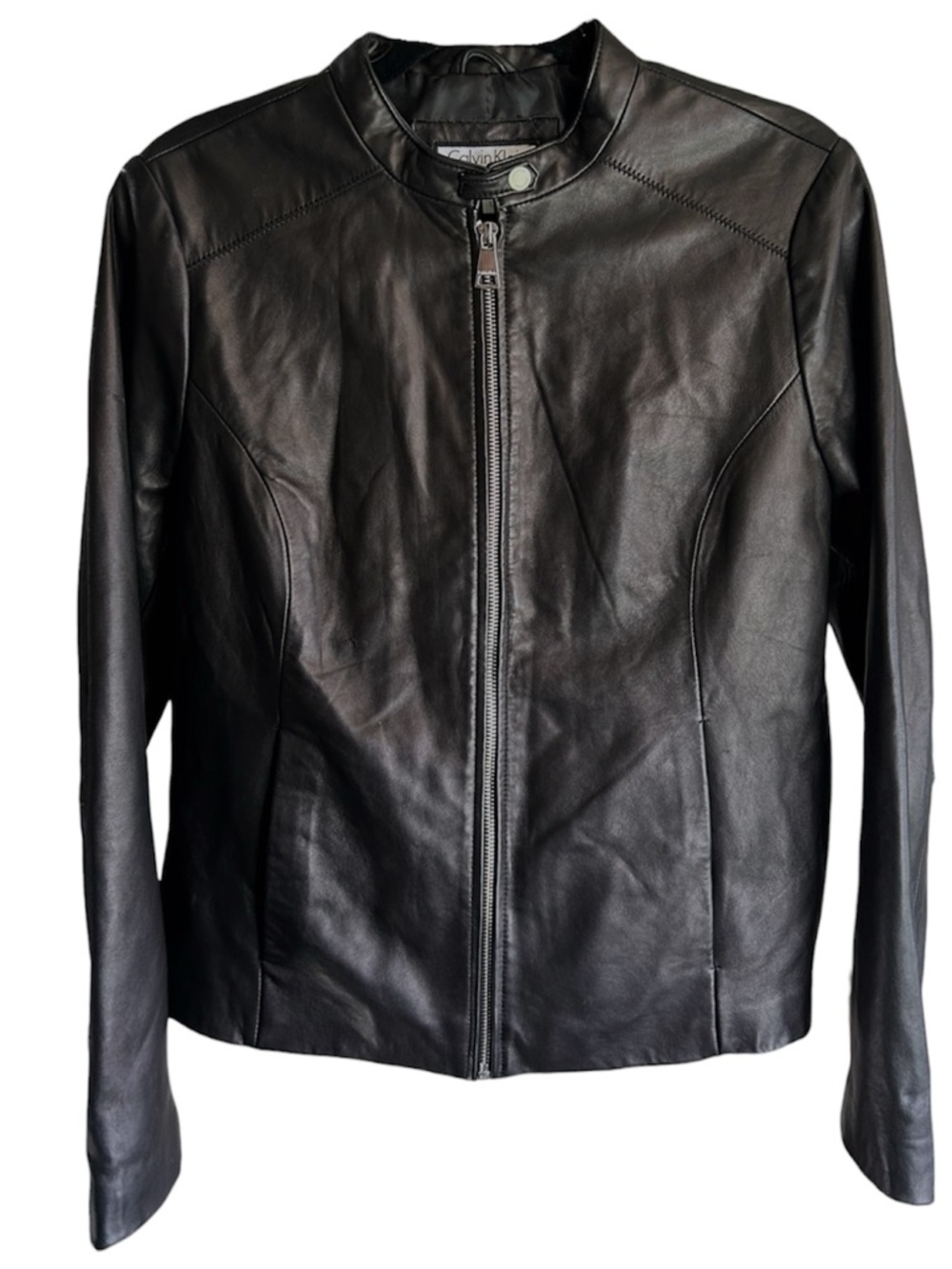 Calvin Klein 100% Genuine Leather Black Moto Jacket Women’s Size L